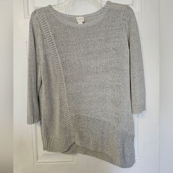 Chico's Sweater Women's Size 2 (Large) Light Gray Long Sleeve Knit Angle Hem EUC - Picture 1 of 8